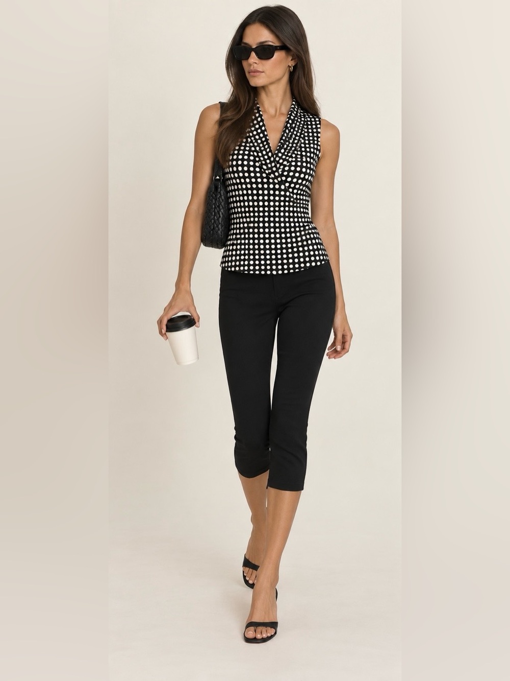 Anne Klein Black & White Polka Dot Sleeveless Top
